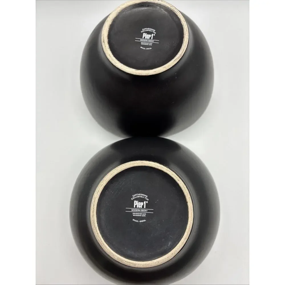 Pier 1 Modern Ebony Coupe Cereal Bowls Discontinued Made In Brazil Solid Black